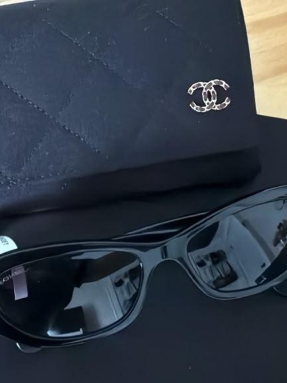 CHANEL Black Sunglasses with Quilted Logo Case
